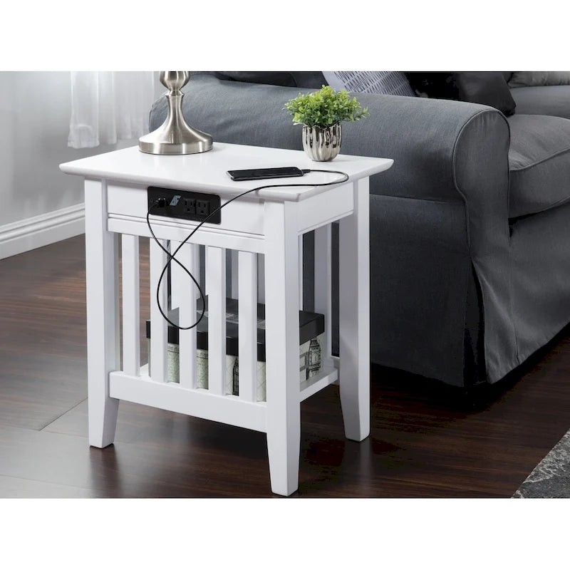AFI Mission Chair Side Table Set of 2 with Built-in Charger