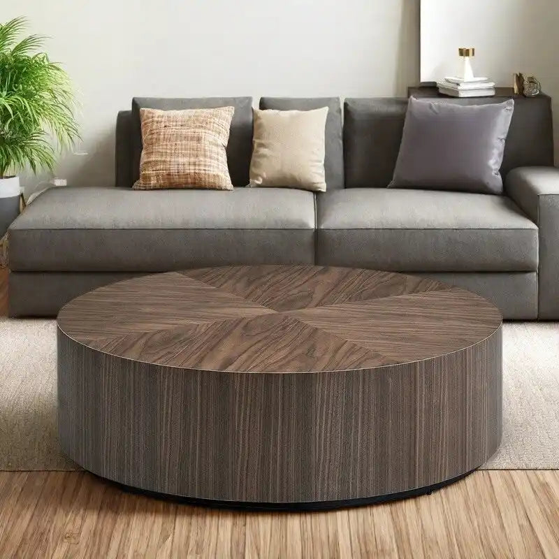 Round Pedestal Coffee Table – Black / Walnut, Modern Style, Wood Veneer, Seats 1