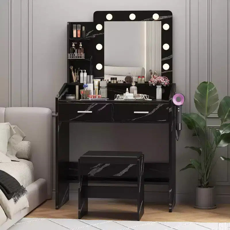 Vanity Desk with Mirror, Makeup Vanity with Cushioned Stool, 3 Lighting Modes Adjustable Brightness