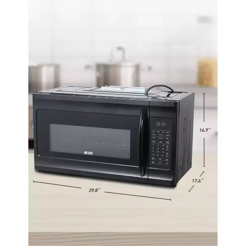 Commercial Chef 1.7 Cu. Ft. Over-The-Range Microwave Oven, 10 Power Levels, 300 CFM Hidden Vent Hood Fan, Touch Controls, 10 Preset Options, Black