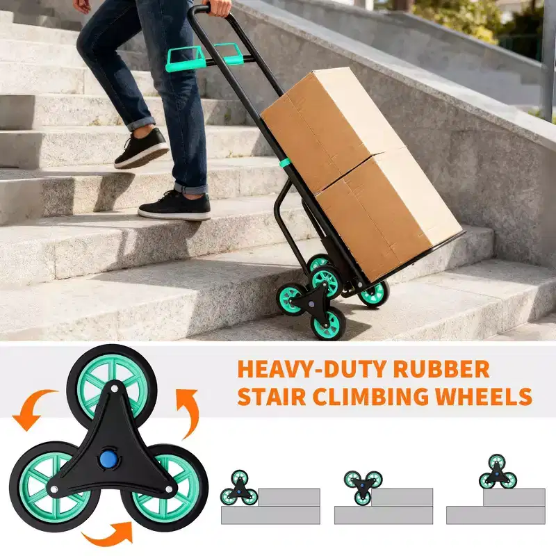 Stair Climbing Hand Truck, Heavy Duty Folding Dolly Cart with 6 Wheels, 440Lbs Capacity, Moving Dolly