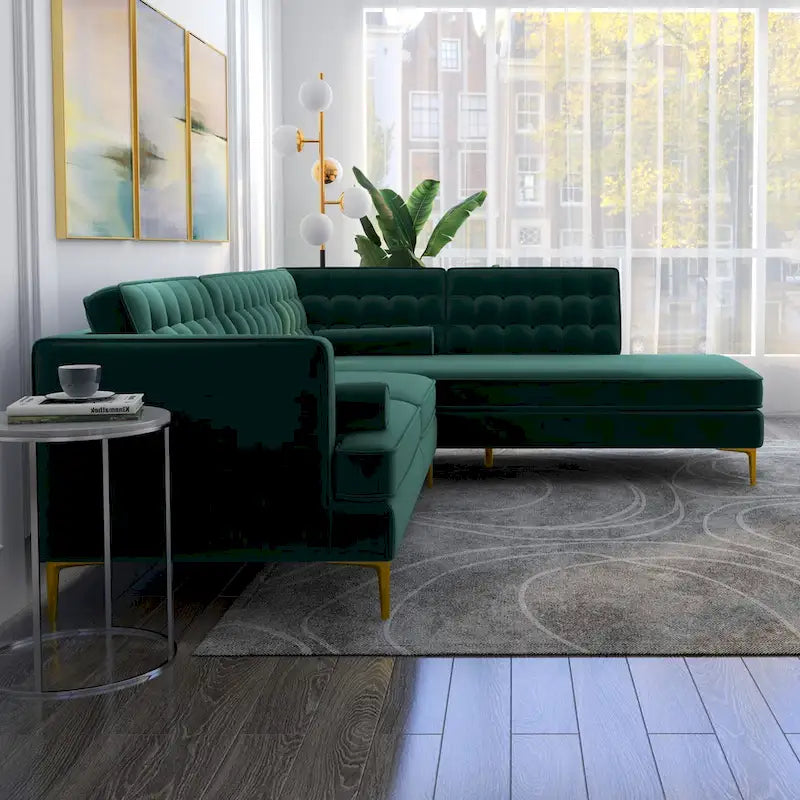 Velvet Modern Tufted Living Room Corner Sectional Sofa