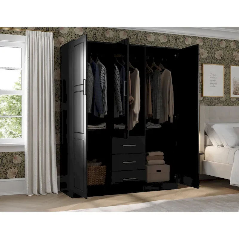3-Door Solid Pine Wood Wardrobe Armoire, 72