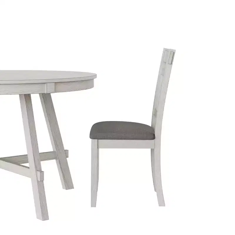 VECELO Rustic Dining Table Set, Rubber Wood Round Table and Upholstered Dining Chairs for Kitchen, Gray