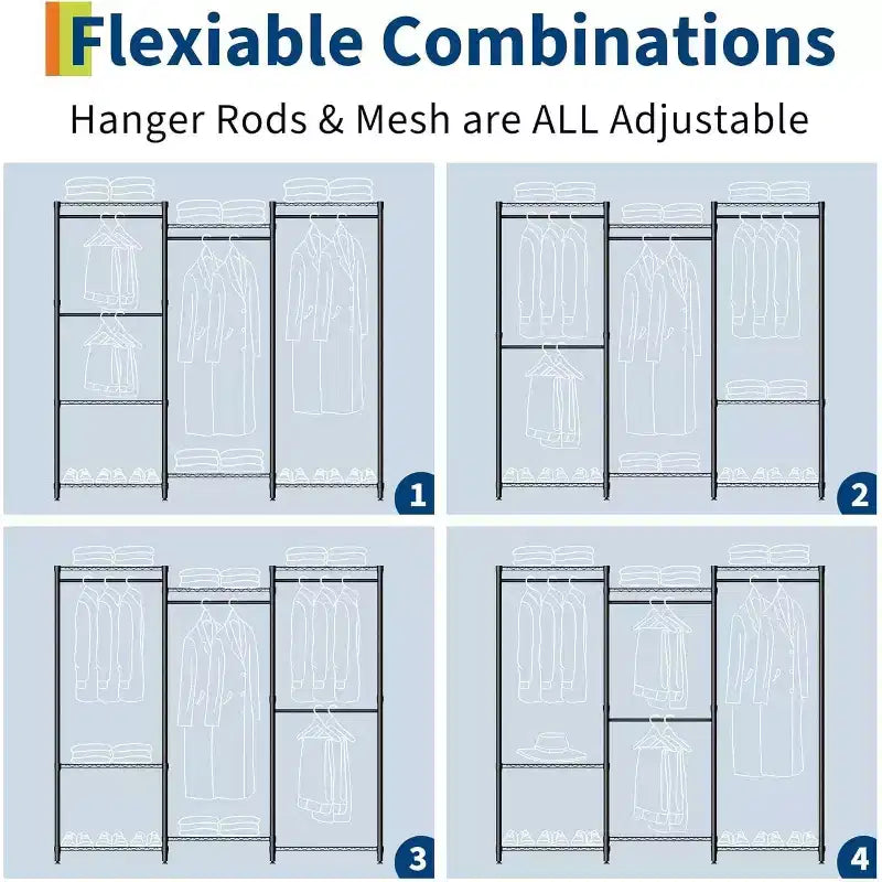 Freestanding Clothing Rack, 70.5 H Garment Rack Combo with Adjustable Shelves Storage for Bedroom Laundry Room Closet