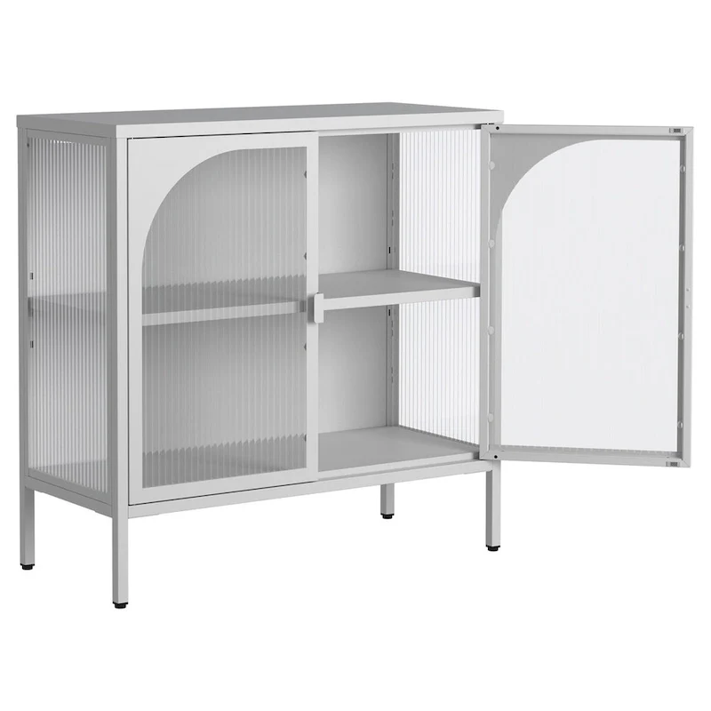 Metal Sideboard Cabinet with 2 Glass Doors and Adjustable Shelves