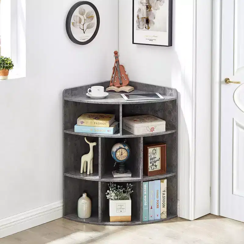 VECELO Corner Cabinet, 3-Tier Cube Storage Organizer, Triangle Bookcases with 8 Cubbies