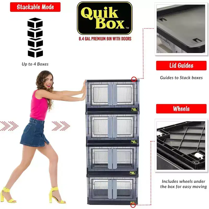 dbest products Quik Box Stackable Storage Bins With Doors Collapsible Organizer & Foldable Container - 8.4 Gal