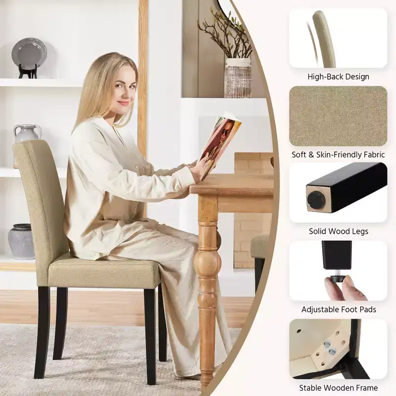 Yaheetech Set of 2 Armless Upholstered Dining Chairs with Solid Wood Legs