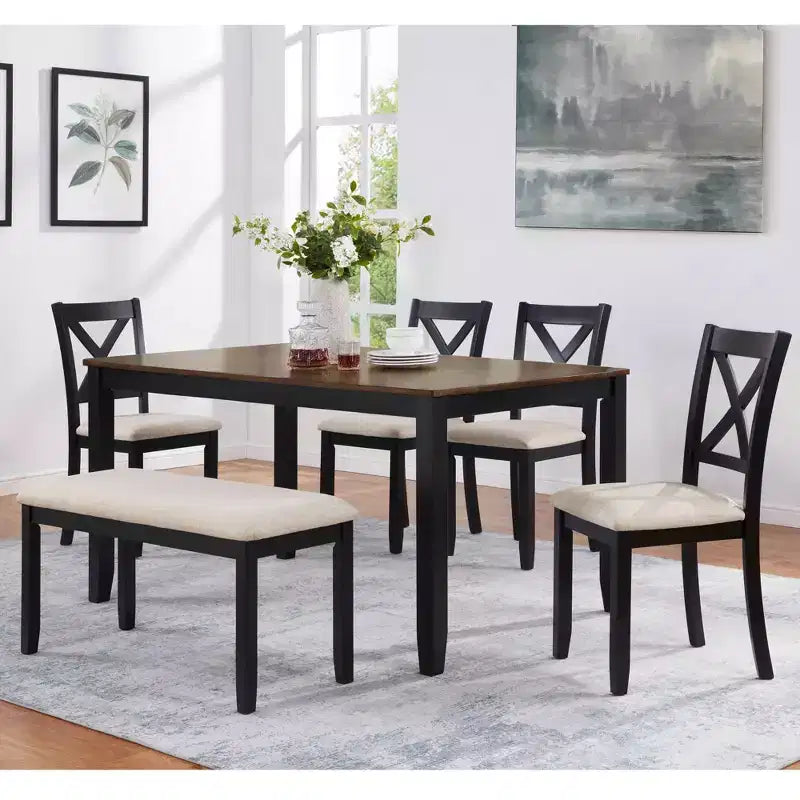 MAYEERTY 5-Piece Modern Dining Set, Wood Table with 4 Chairs, Grey & White Two Tone