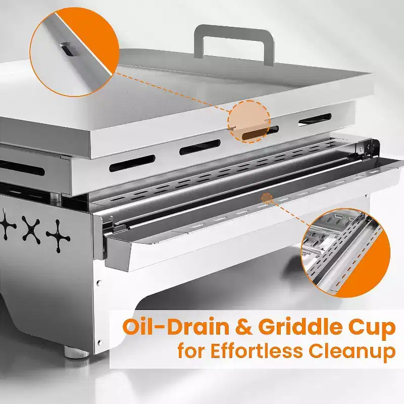 ZAFRO Portable Propane Griddle, 16000BTU/24000BTU Tabletop Portable Propane Gas Grill with 3 Burners, Stainless Steel Flat Top Grill, Silver