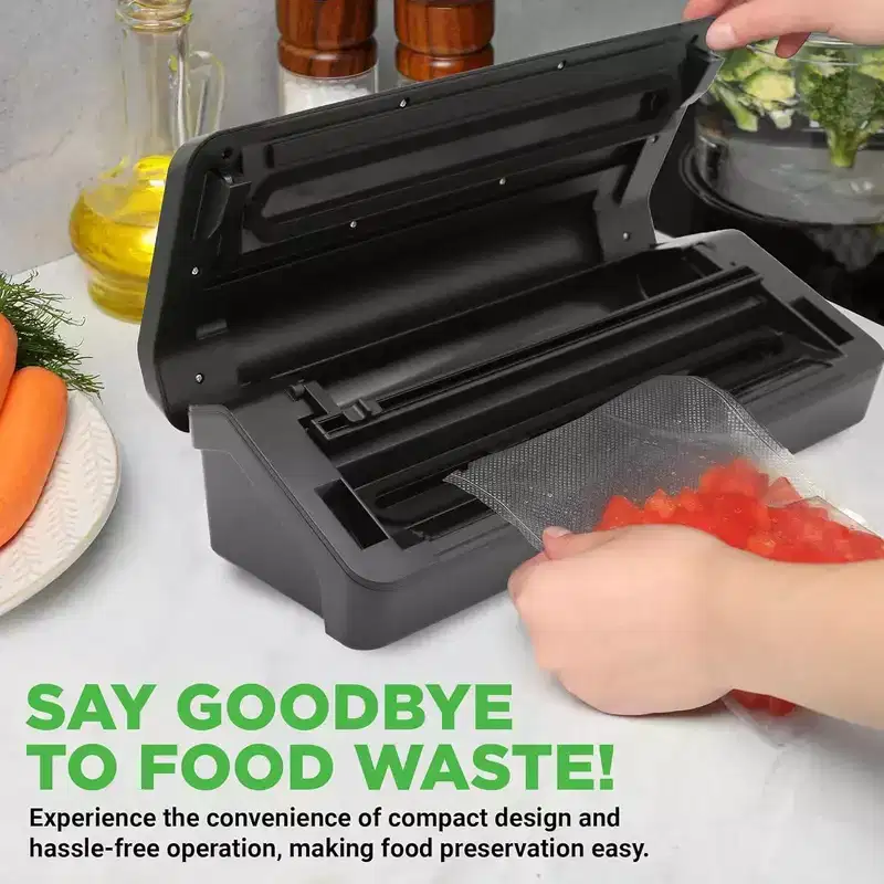 NutriChef Automatic Vacuum Sealer with Dual Sealing, Roll Cutter - Black