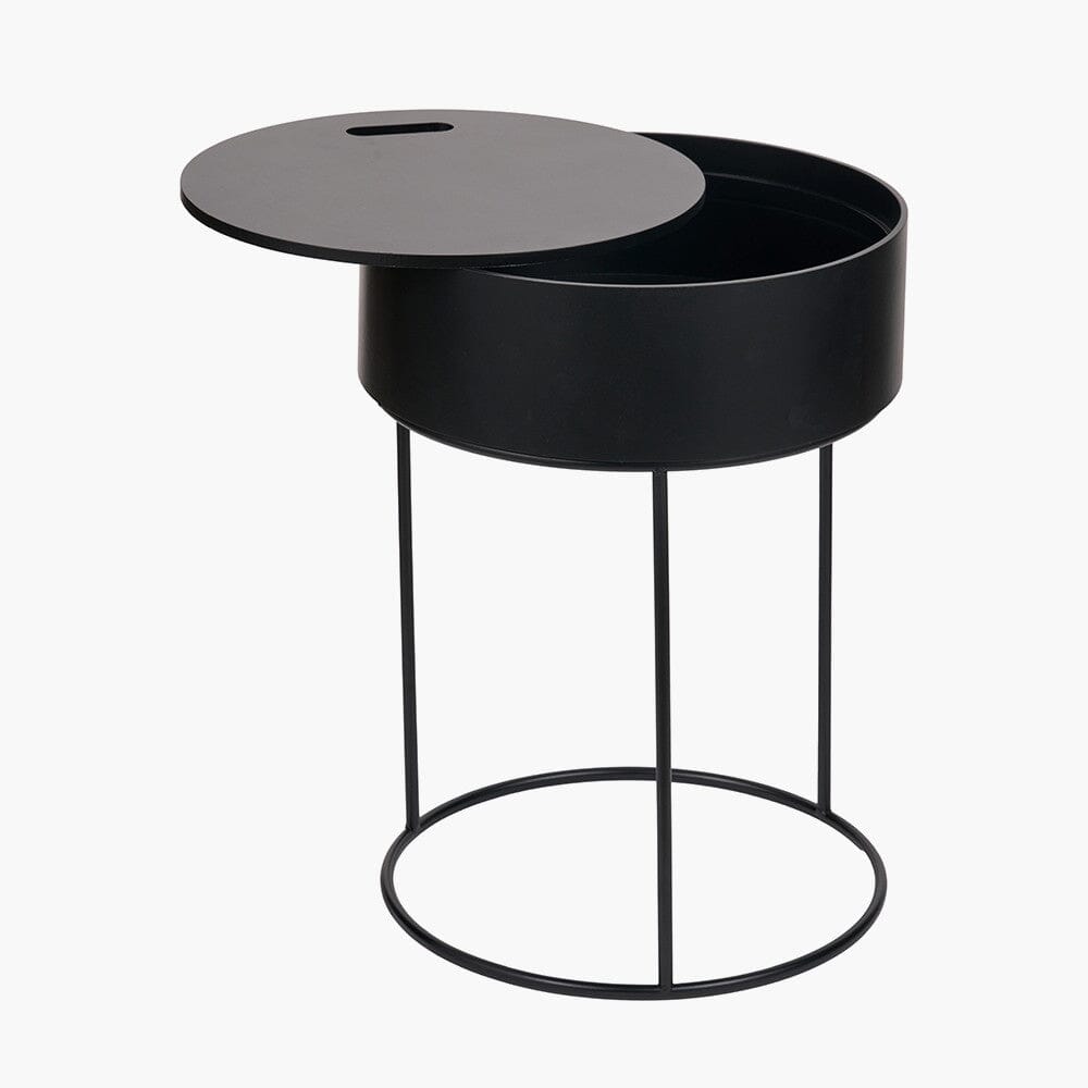 Black Wood Veneer & Metal Storage Side Table