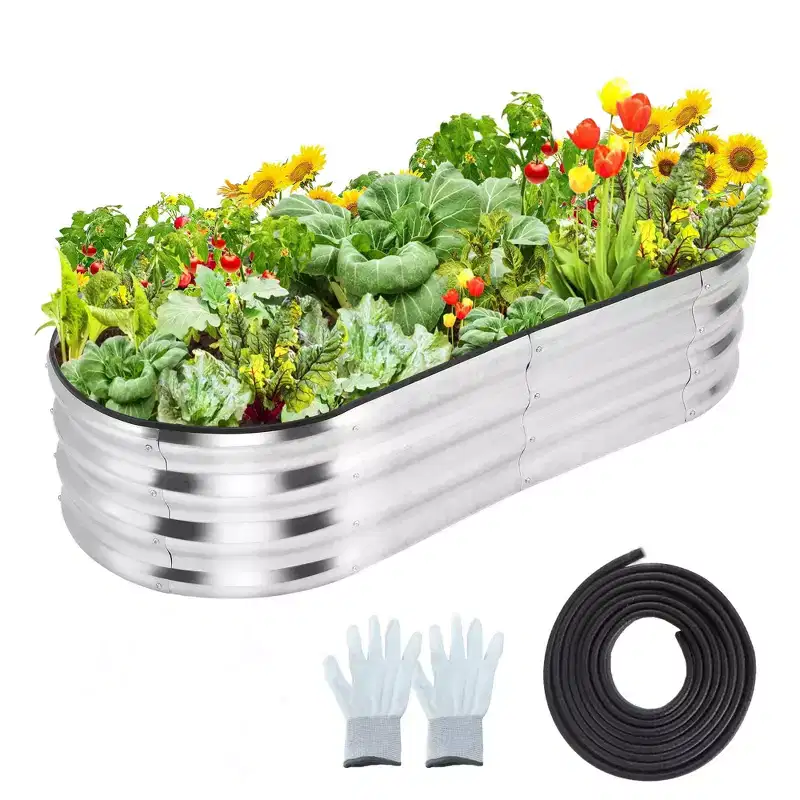 GustoWave 2 Pcs 4.5x2x1ft Oval Raised Garden Bed, Galvanized Raised Beds,Open-Ended Base Metal Raised Planter Beds,Planter Raised Boxes, Rubber Edge