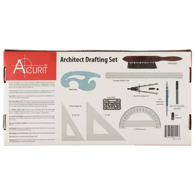 Acurit Drafting Tools & Drafting Kits - Essential Drafting Supplies for Professionals, Artists, Architects - Includes Triangular Scale, Erasing