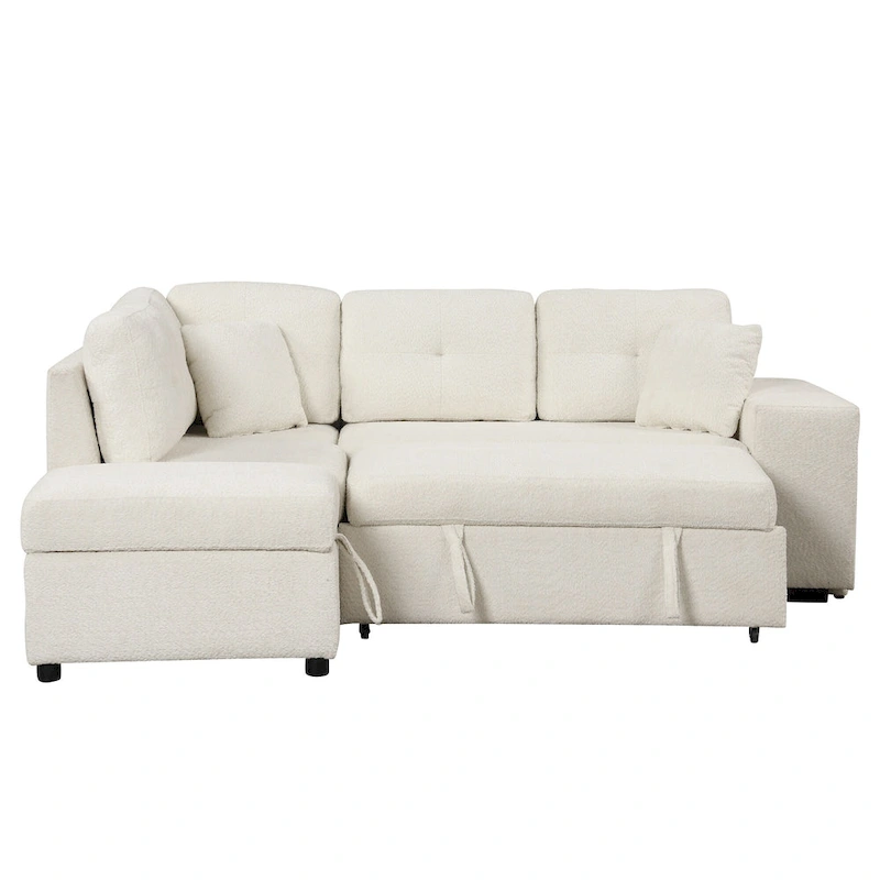 Roomfitters Convertible Sleeper Sectional Sofa Bed with Storage Ottoman, Two Throw Pillows, Two Stools, Wireless Charger