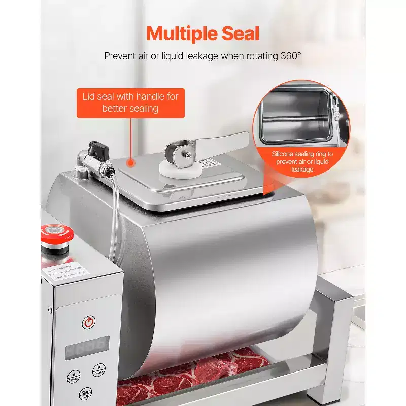 VEVOR Meat Tumbler Marinator, 10L Vacuum Tumbler Marinating Machine with Automatic Bidirectional Rotation, Silver
