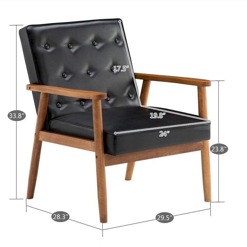 Button-Tufted Slipper Chair – Black, PU Leather, Solid Wood Frame & Legs, Seats 1