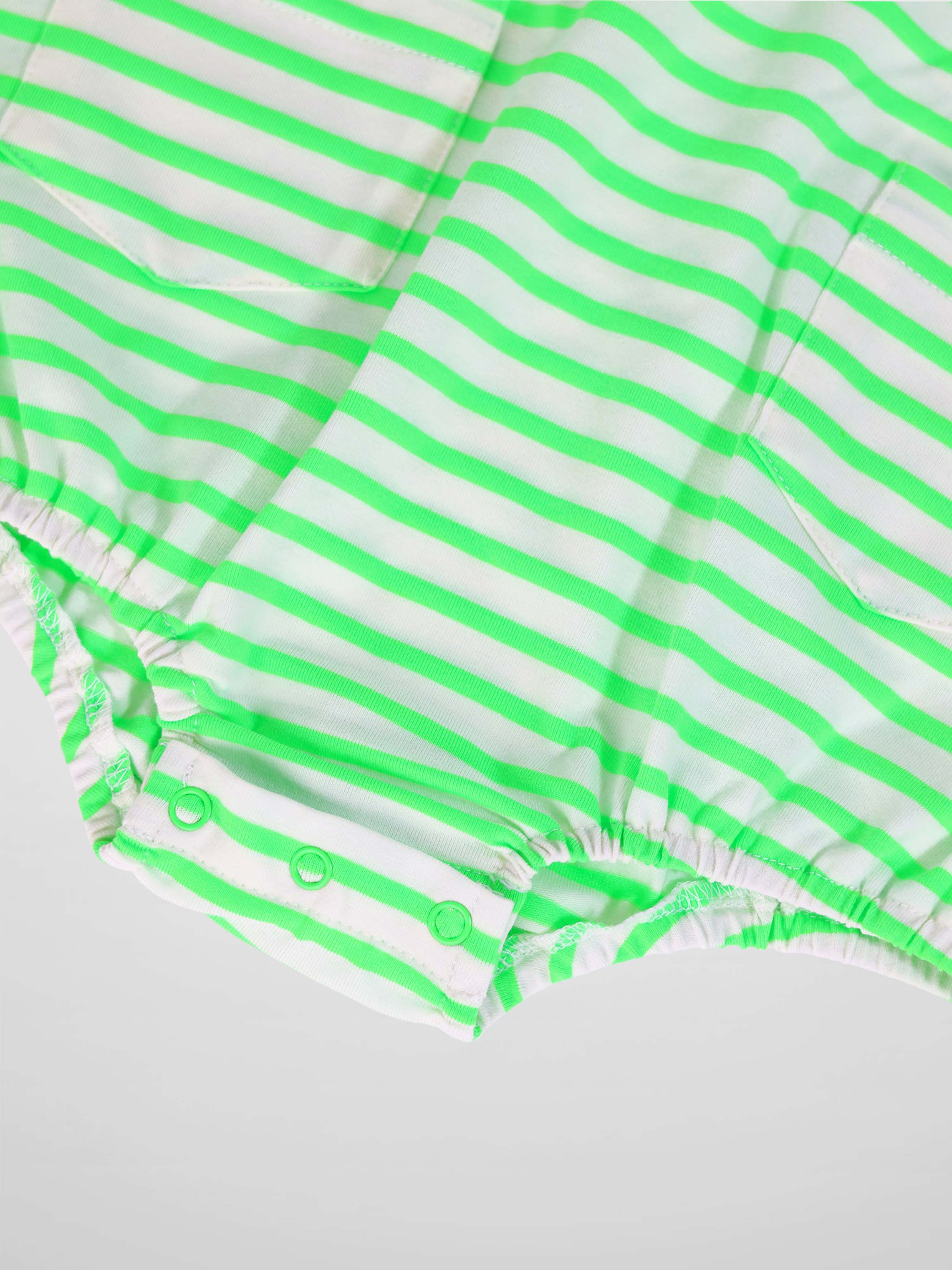 Neon Green Striped Romper for Baby Boys