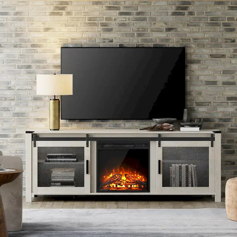 3-Sided Glass Electric Fireplace Insert – Gray & Blue Light / Black, Freestanding or Insert, 18 or 36 Inch