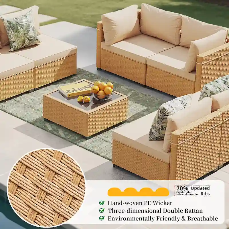 UPHA 7-Piece Wicker Outdoor Seating Group with Cushions