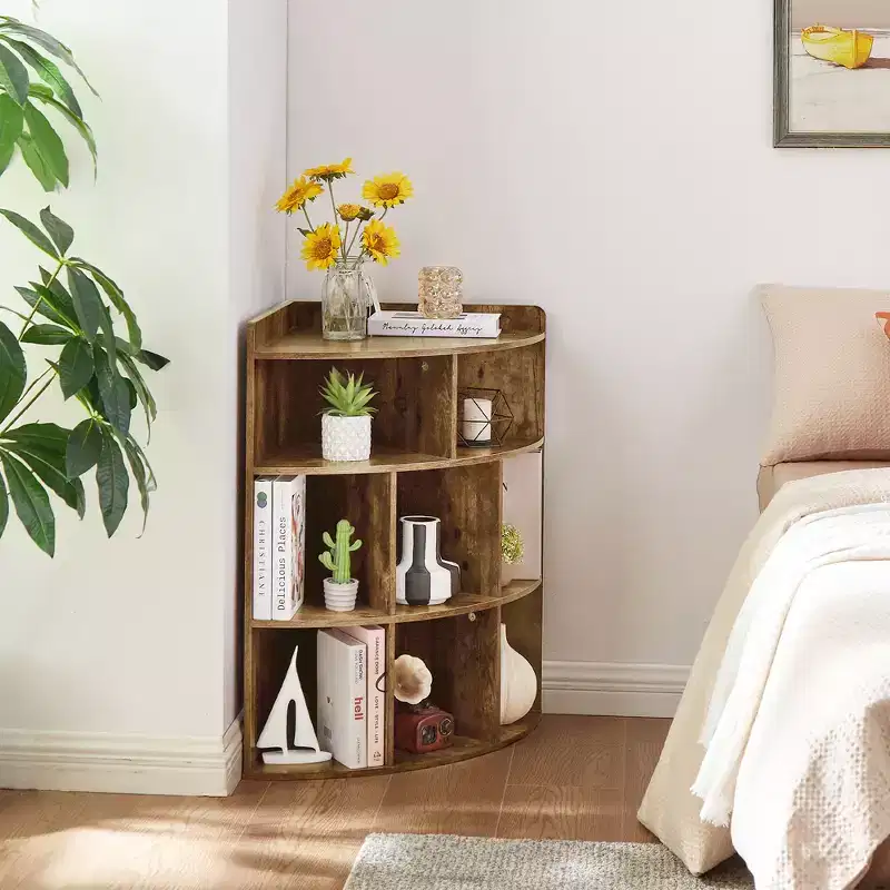 VECELO Corner Cabinet, 3-Tier Cube Storage Organizer, Triangle Bookcases with 8 Cubbies