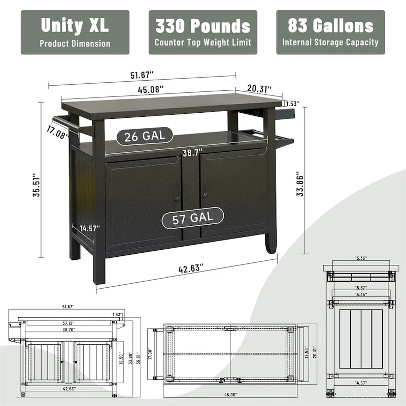 Grill Carts Outdoor Storage Cabinet with Wheels