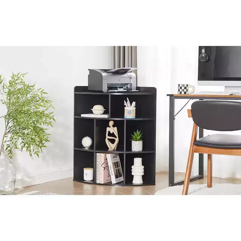 VECELO Corner Cabinet, 3-Tier Cube Storage Organizer, Triangle Bookcases with 8 Cubbies