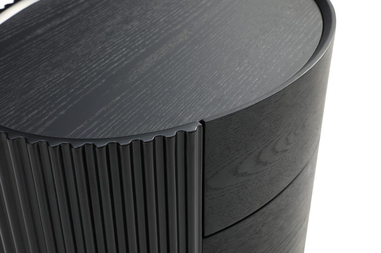 Ribbed Rounded Black 2 Drawer Bedside Table with Gold Legs