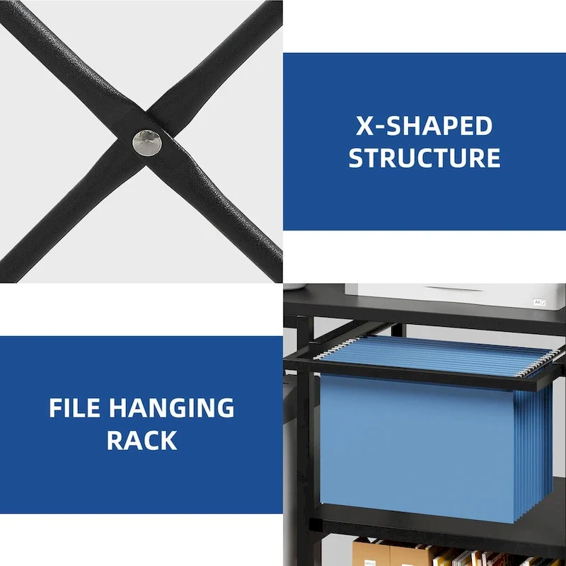 3-Shelf Printer Stand with Storage, Rolling Printer Table Machine Cart Organizer with Wheels