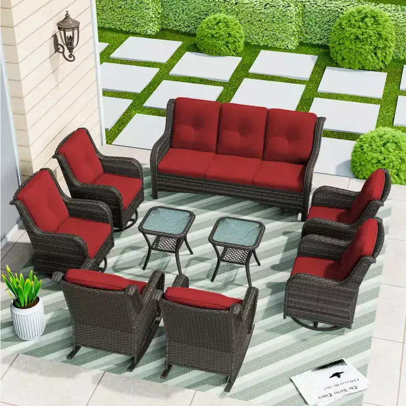 UPTIOT 9 Pieces Outdoor Wicker Sectional Sofa