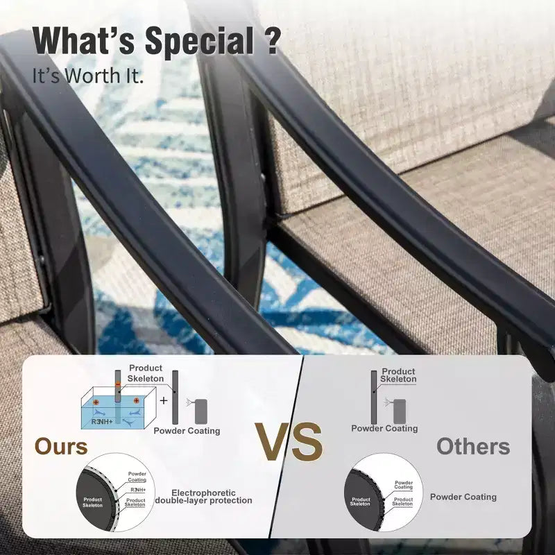 Captiva Designs 9pc Patio Dining Black Steel Rectangle Table & Brown Textilene Fixed Chairs