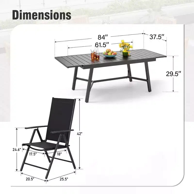 Captiva Designs 7pc Patio Dining Set with Slat-top Rectangle Table & Sling Foldable Chair