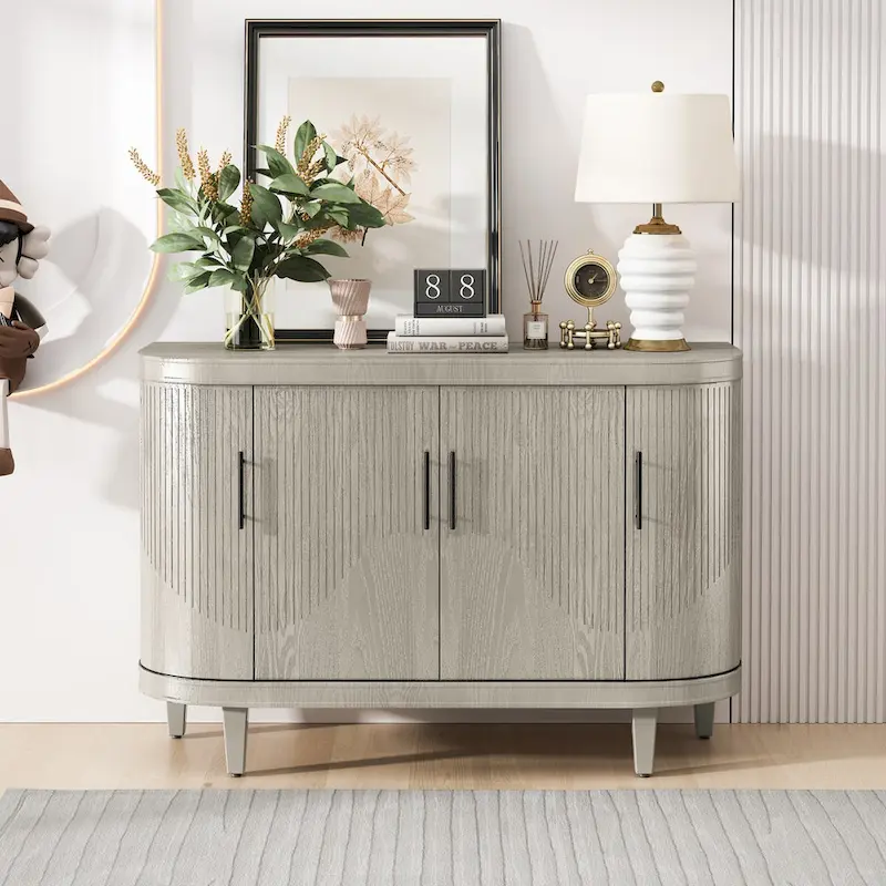 Modern Curved Sideboard Storage Cabinet with 4 Doors and Adjustable Shelves