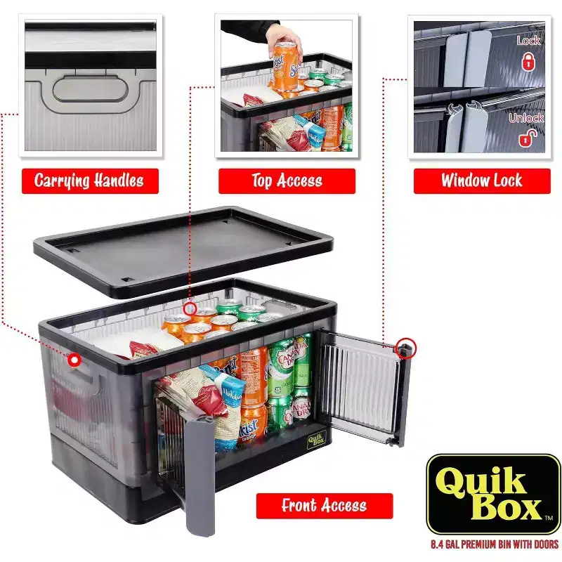 dbest products Quik Box Stackable Storage Bins With Doors Collapsible Organizer & Foldable Container - 8.4 Gal