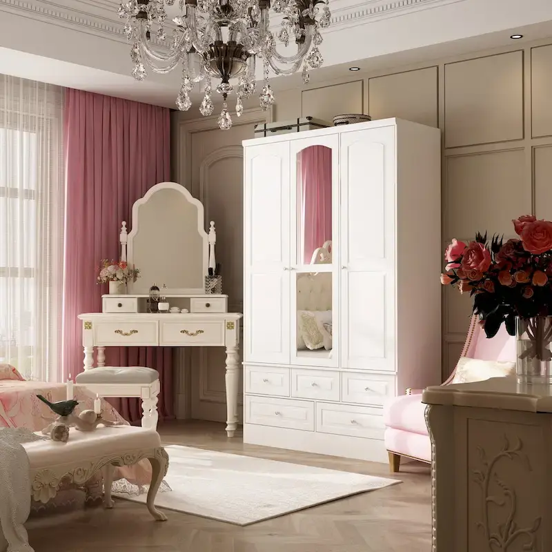 Modular Majesty Double Wardrobe Mirror-Front Storage Closet Armoires
