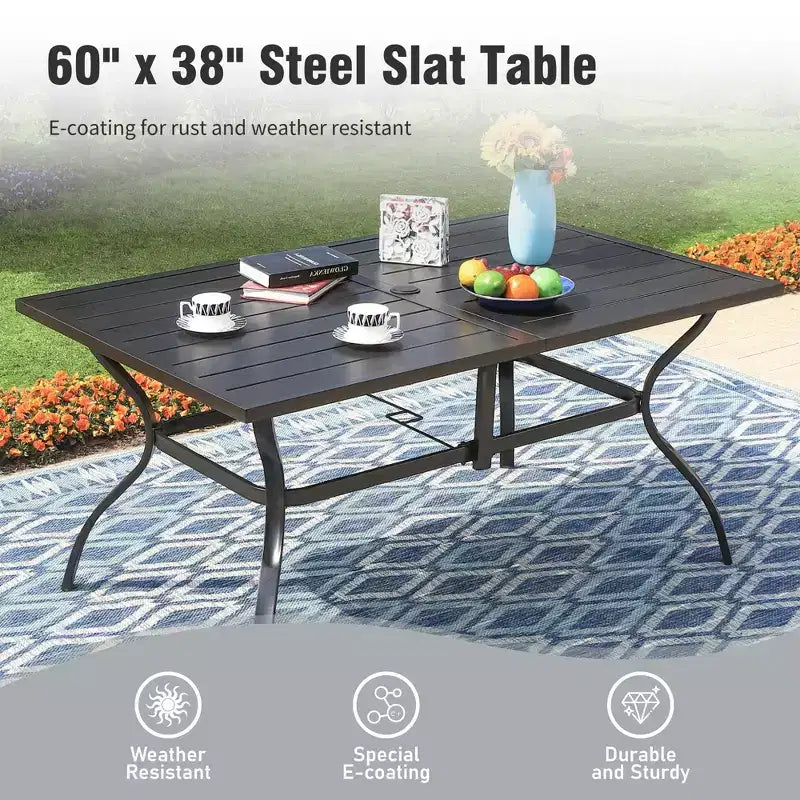 Captiva Designs 7pc Patio Dining Set with Slat-top Rectangle Table & Sling Foldable Chair