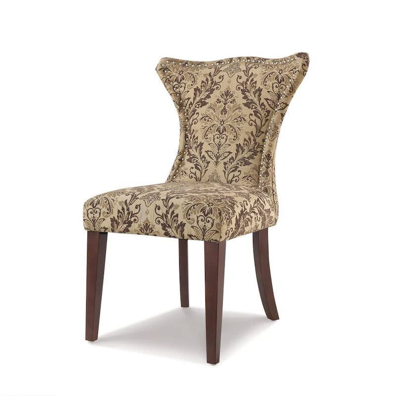 Armless Upholstered Dining Chair – Off-White Floral / Gold Floral / Moss Green / Jet Black / Brown Floral / Midnight Blue, Curved Back, Nailhead Trim, Seats 1