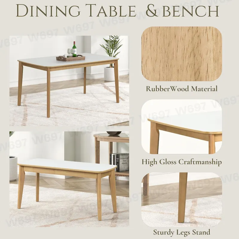 6-piece Rectangular Dining Table Set with 4 Upholstered Dining Chairs and Bench Modern Casual Dining Table Set for Kitchen