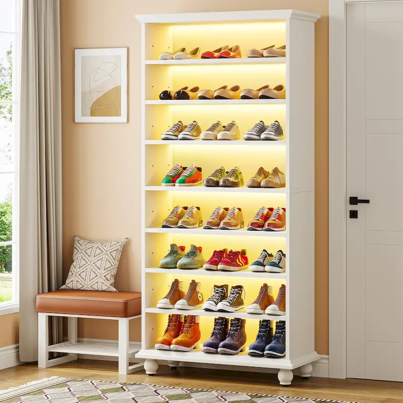 9-Tier Tall Shoe Storage Cabinet with LED Lighting