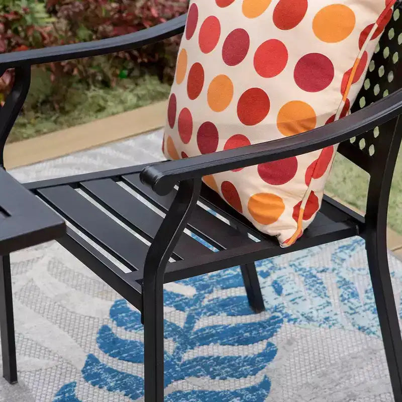 5pc Outdoor Dining Set with Metal Slat Round Table with Umbrella Hole - Captiva Designs: Stackable Chairs, Rust-Resistant