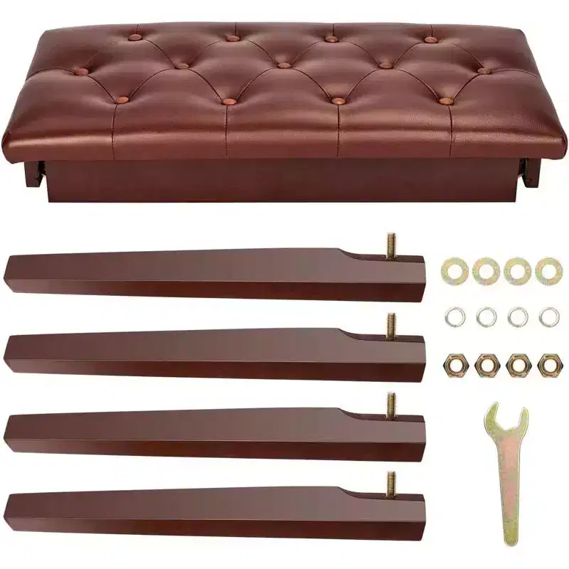 Brown Button-Top Piano Bench With Storage