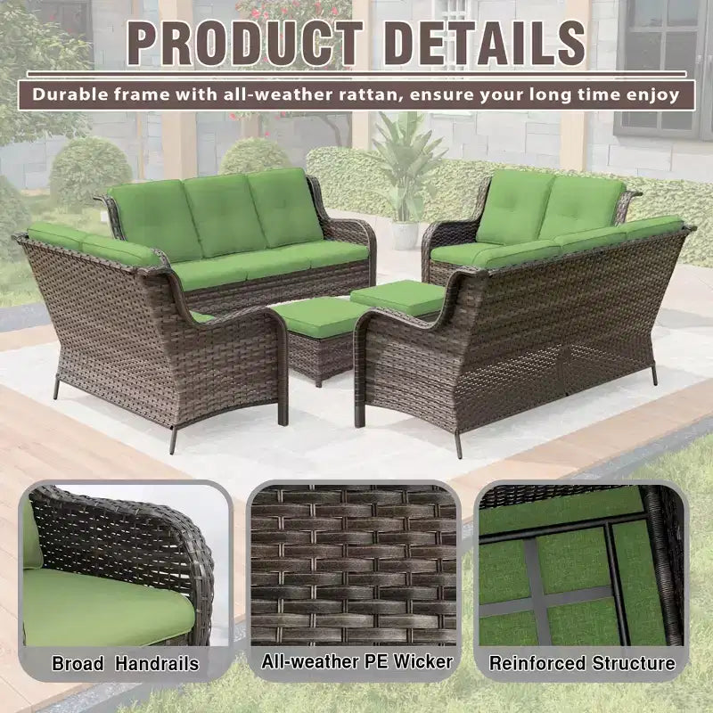 UPTIOT 6 Pieces Outdoor Wicker Sectional Sofa