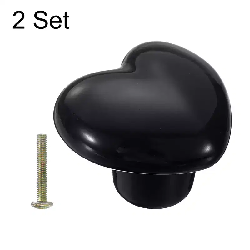 Unique Bargains Heart-Shaped Ceramic Drawer Knobs with Screw for Cupboard Wardrobe 2 Pcs