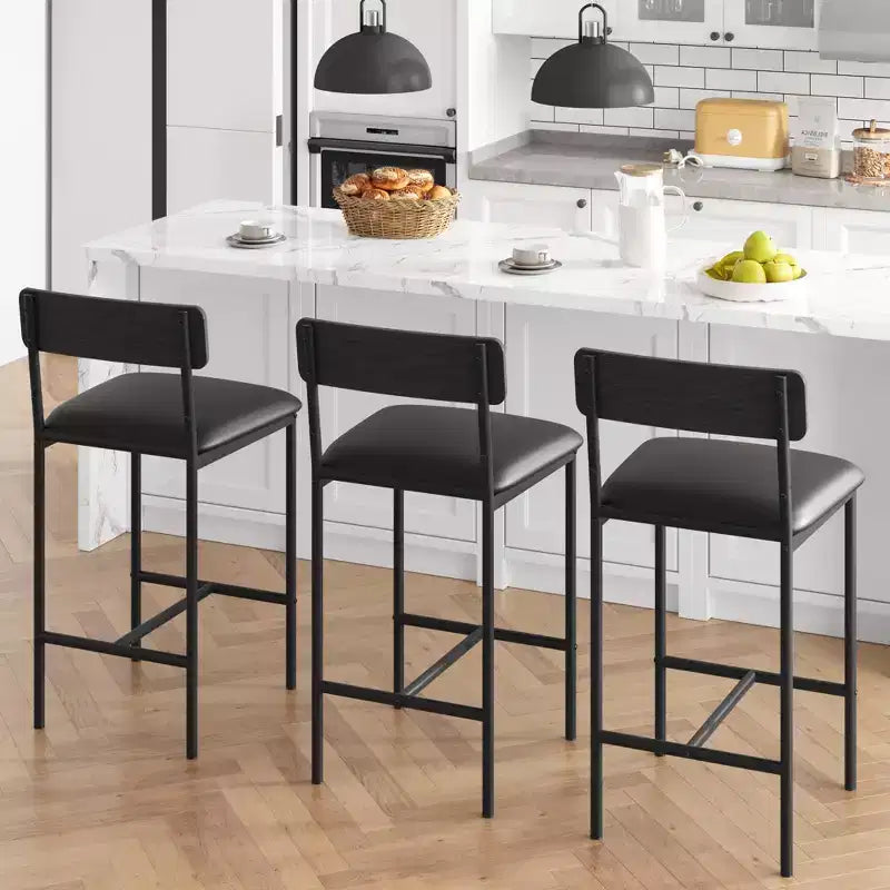 Bar Stools Set of 2, Kitchen Bar Stools with Footrest, 25.5 Inches Upholstered Bar Chairs with Back, 2 Counter Height Barstools for Counter Bar