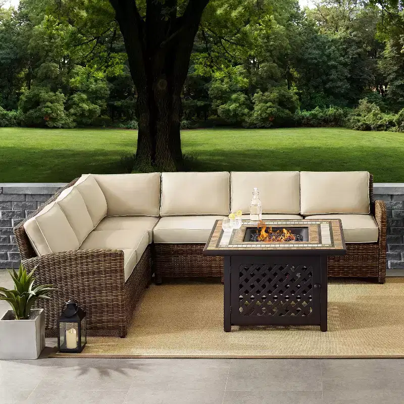 Bradenton 5pc Outdoor Wicker Sectional Set with Fire Table - Crosley