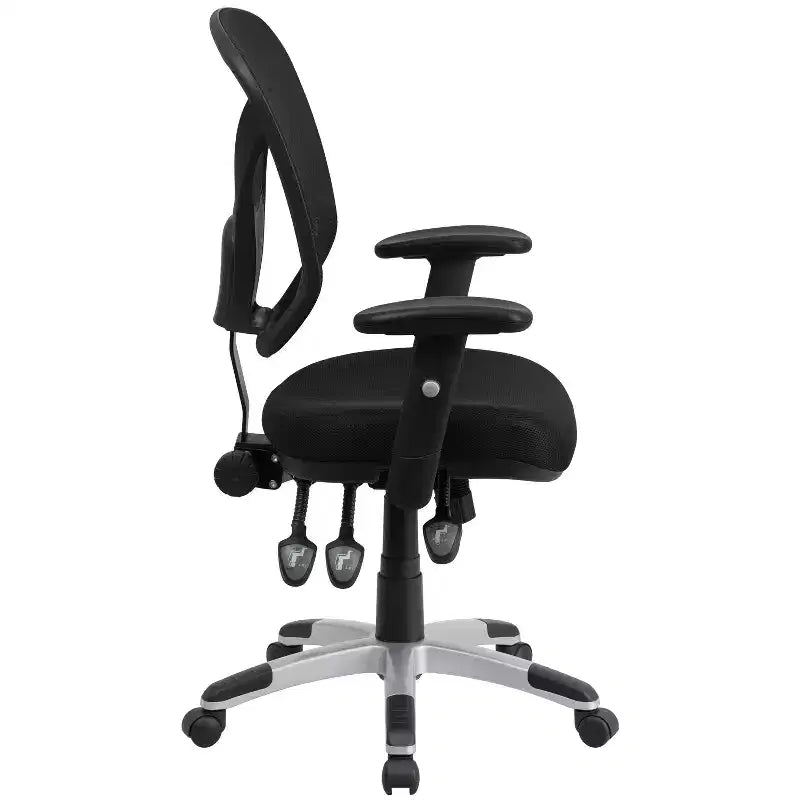 Mid-Back Black Mesh Multifunction Swivel Ergonomic Task Office Chair - Arms