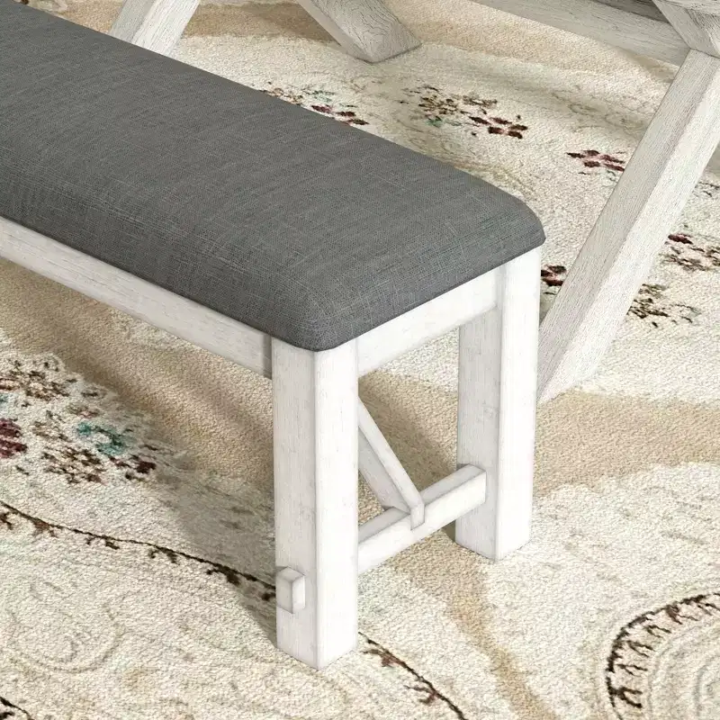 VECELO Rustic 6-Piece Extendable Dining Table Set, Rubber Wood Table with 4 Armless Upholstered Dining Chairs and Bench for Kitchen, Gray