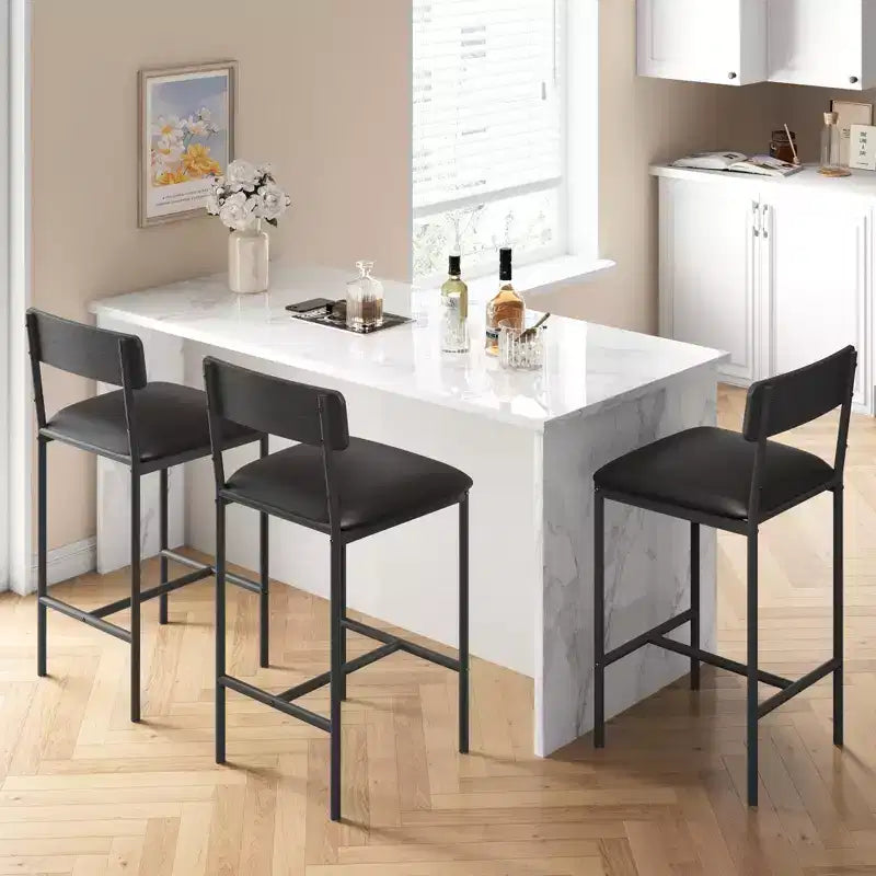 Bar Stools Set of 2, Kitchen Bar Stools with Footrest, 25.5 Inches Upholstered Bar Chairs with Back, 2 Counter Height Barstools for Counter Bar