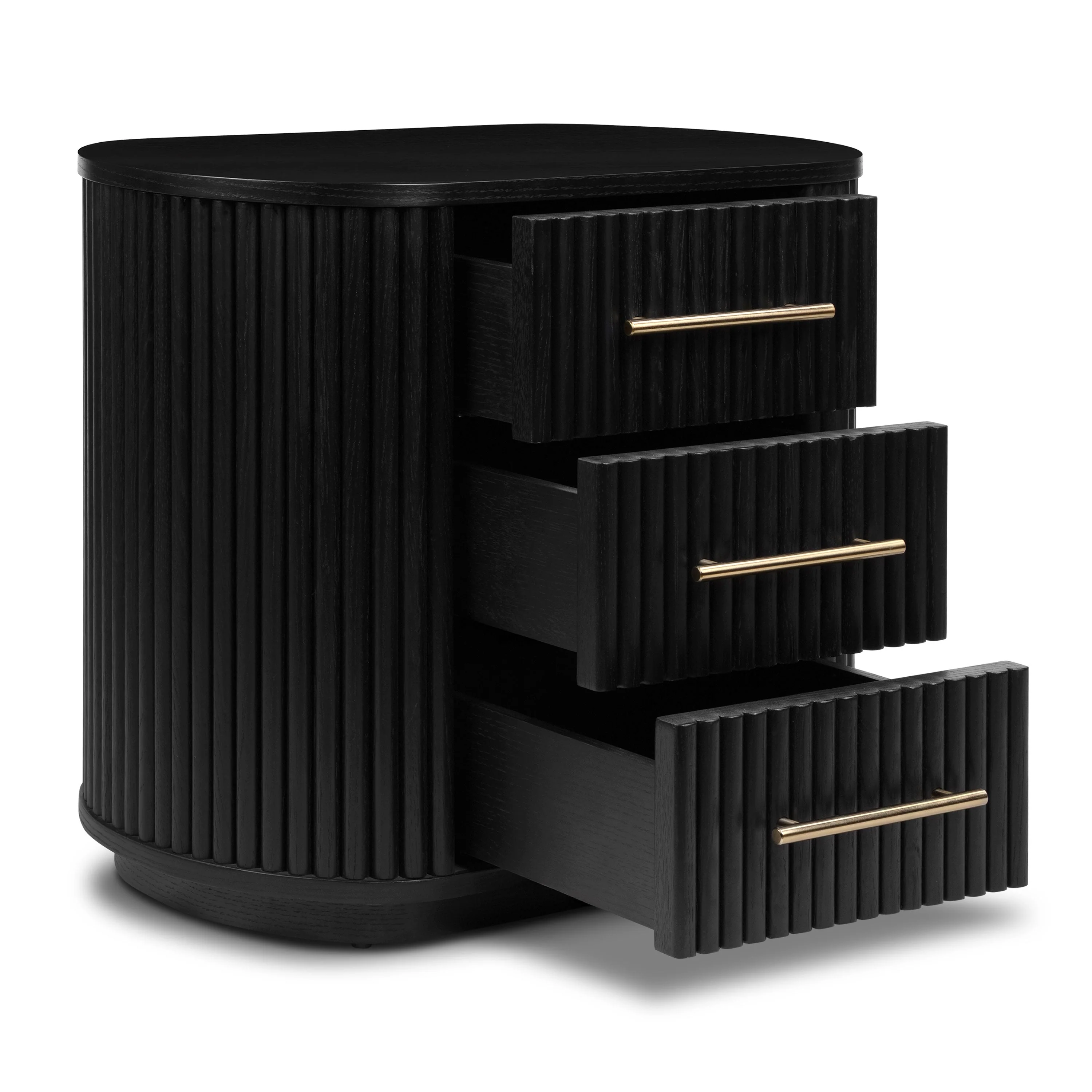Modern Black Nightstand with Solid Oak Frame for Bedroom